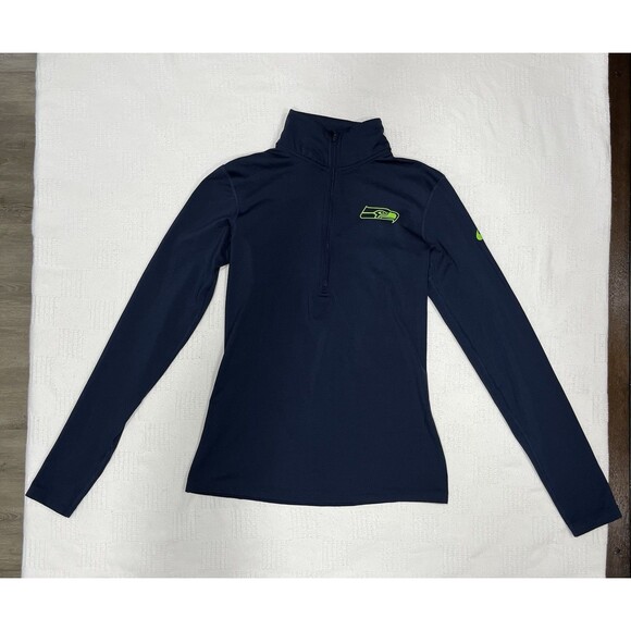 Nike Seattle Seahawks 1/4 Zip Pullover Mens Medium Blue NFL Football On Field - Picture 1 of 3